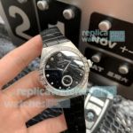 Swiss Replica Omega Constellation Lady Watch Diamond Black Leather Strap 35mm